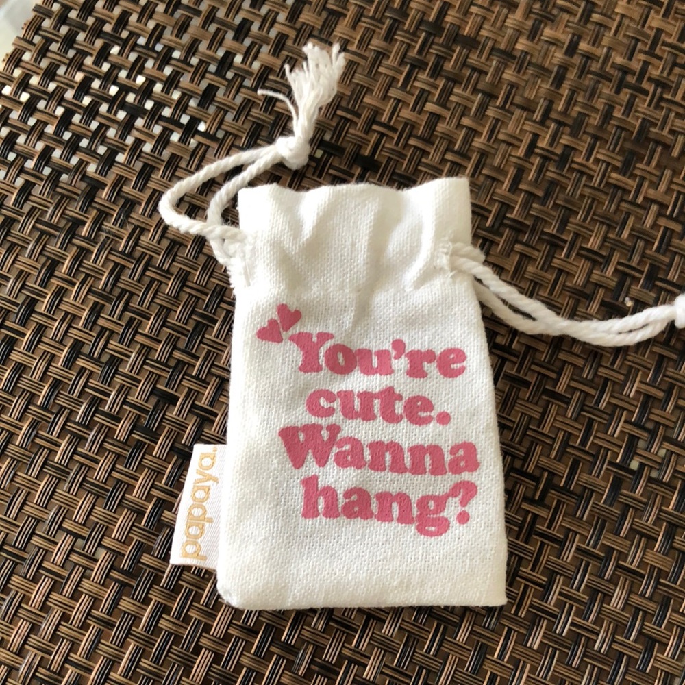 Papaya White Drawstring Pouch “you’re cute. Wanna hang ?”